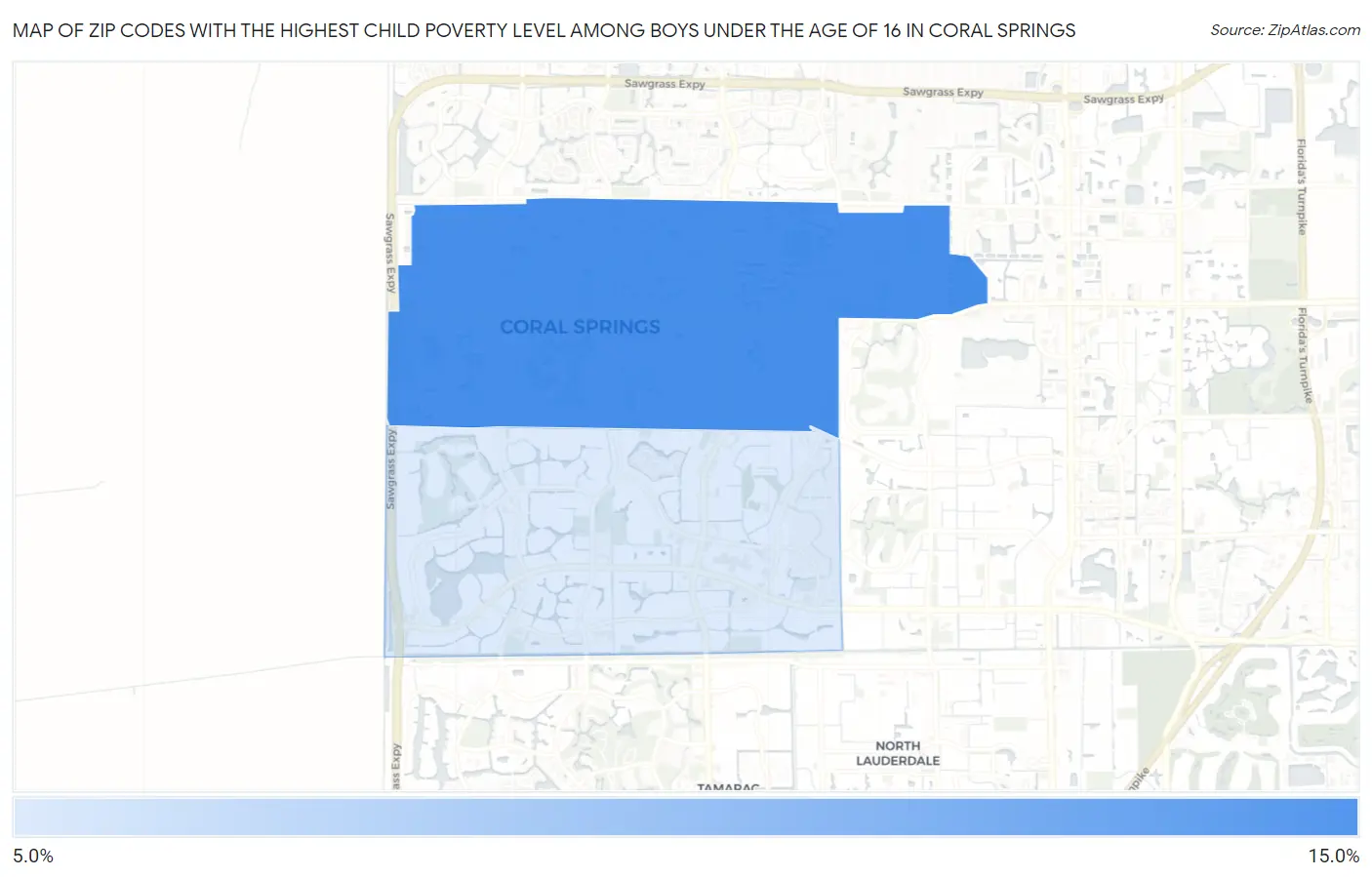 Zip Codes with the Highest Child Poverty Level Among Boys Under the Age of 16 in Coral Springs Map