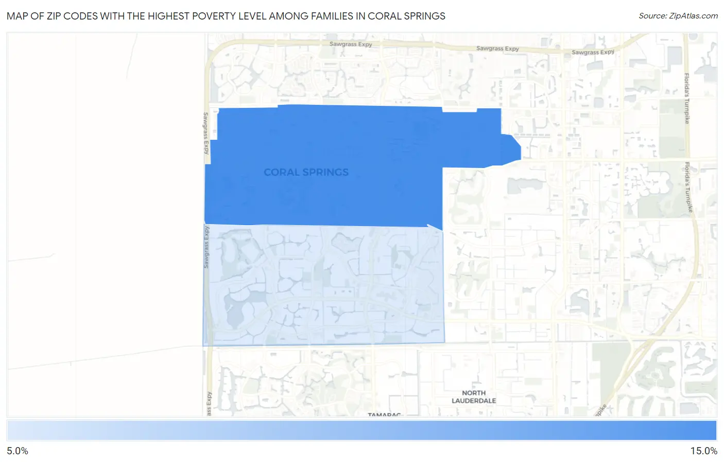 Zip Codes with the Highest Poverty Level Among Families in Coral Springs Map