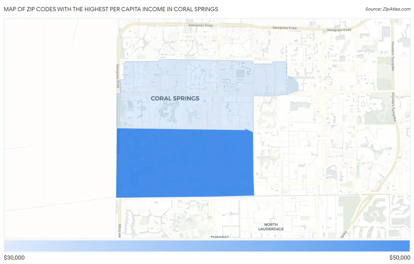 Zip Codes with the Highest Per Capita Income in Coral Springs Map