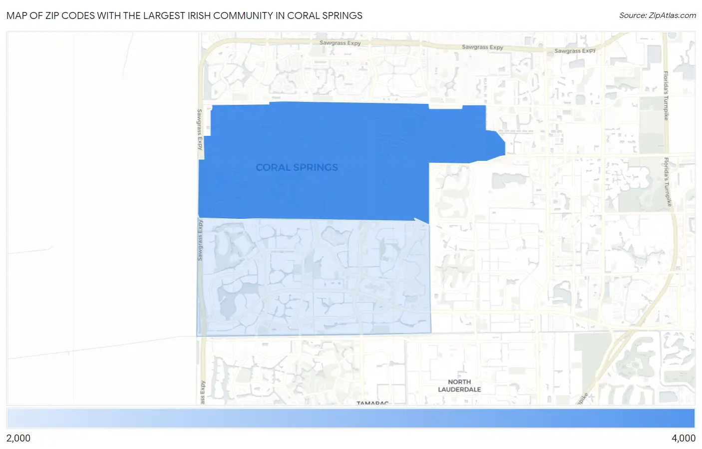 Zip Codes with the Largest Irish Community in Coral Springs Map