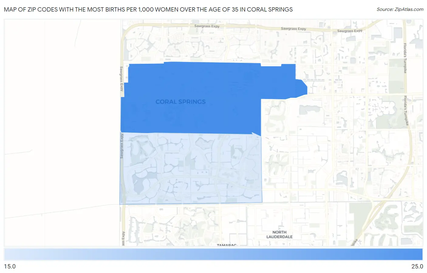 Zip Codes with the Most Births per 1,000 Women Over the Age of 35 in Coral Springs Map