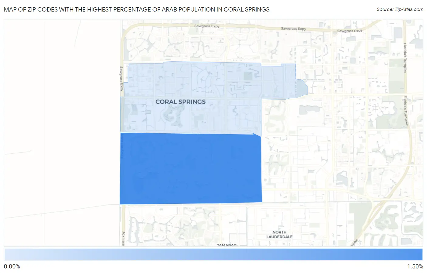Zip Codes with the Highest Percentage of Arab Population in Coral Springs Map