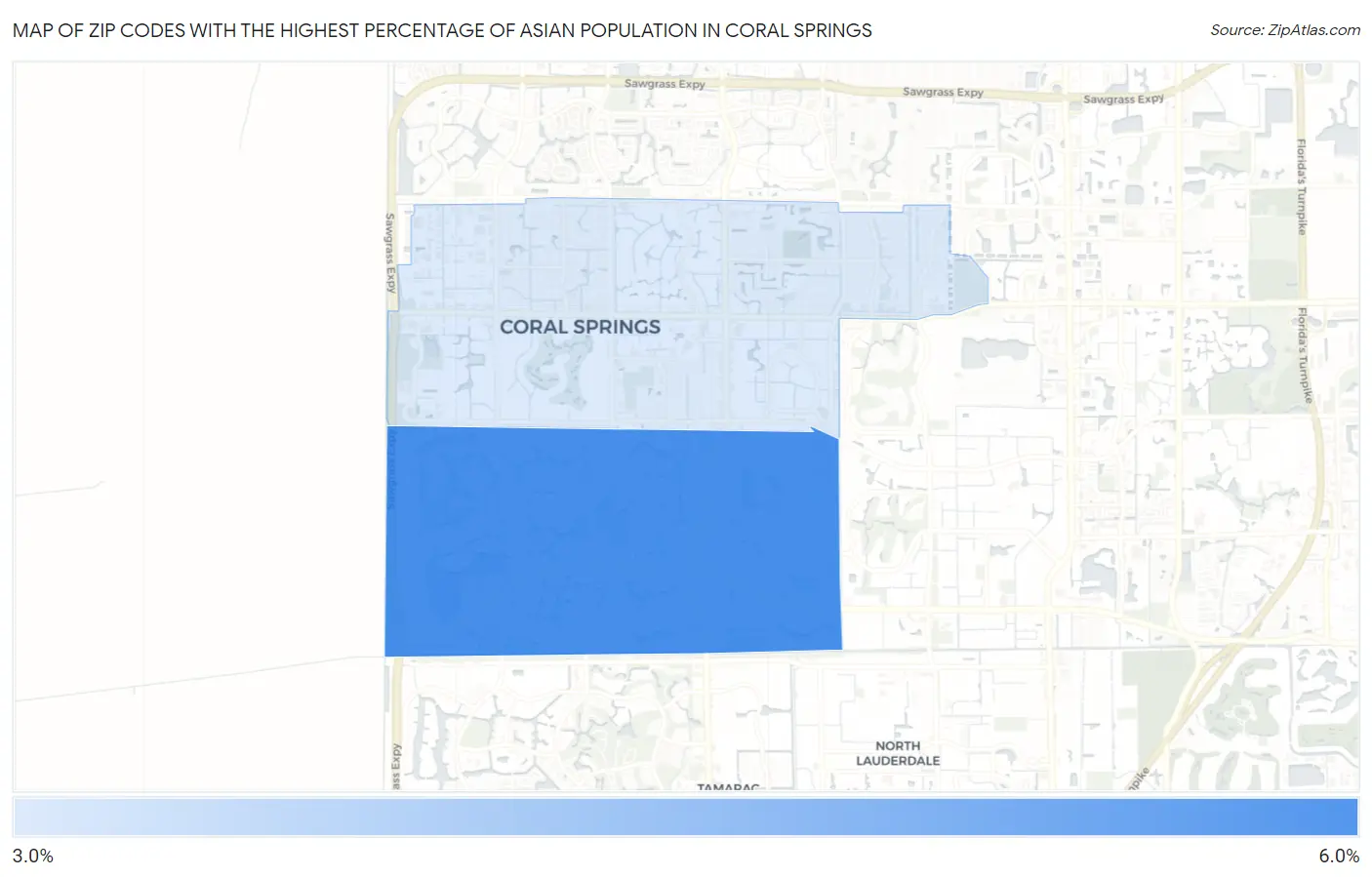 Zip Codes with the Highest Percentage of Asian Population in Coral Springs Map