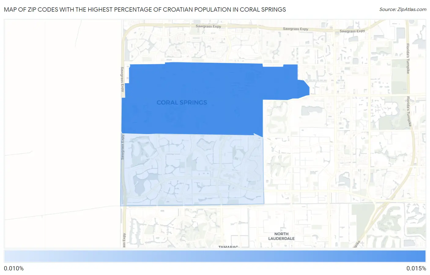 Zip Codes with the Highest Percentage of Croatian Population in Coral Springs Map