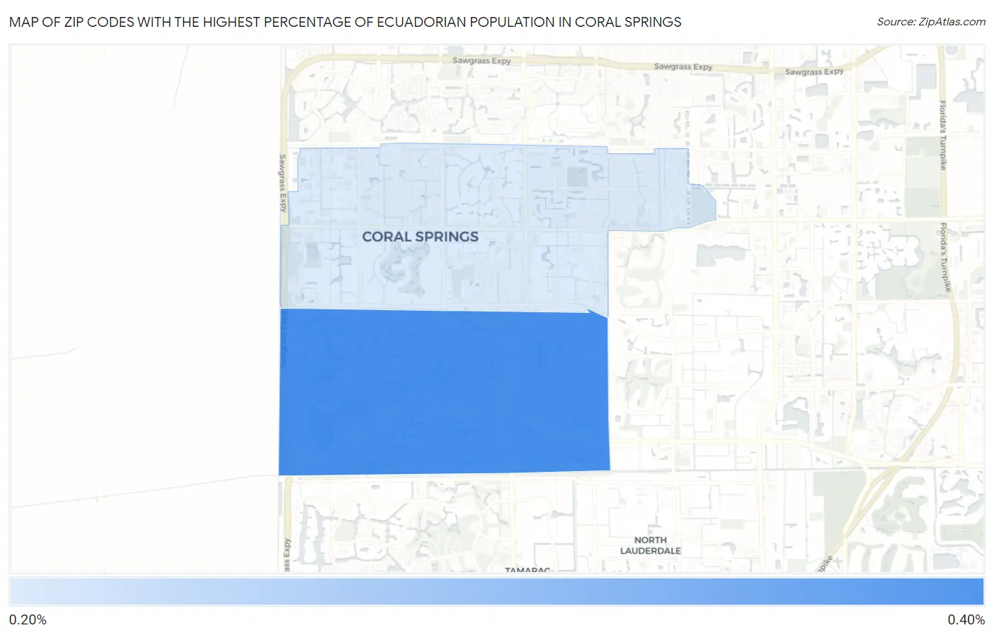 Zip Codes with the Highest Percentage of Ecuadorian Population in Coral Springs Map