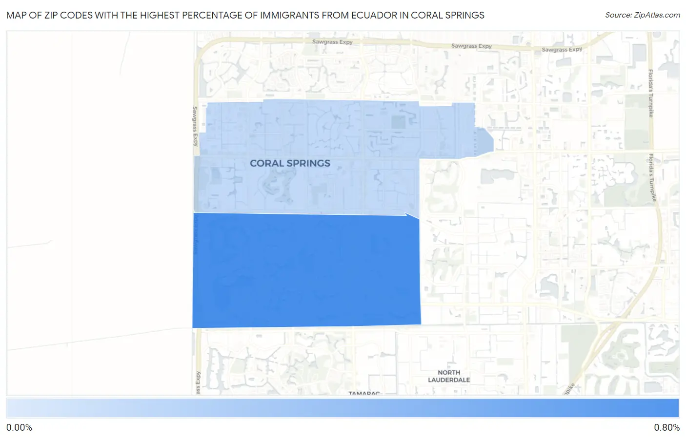 Zip Codes with the Highest Percentage of Immigrants from Ecuador in Coral Springs Map
