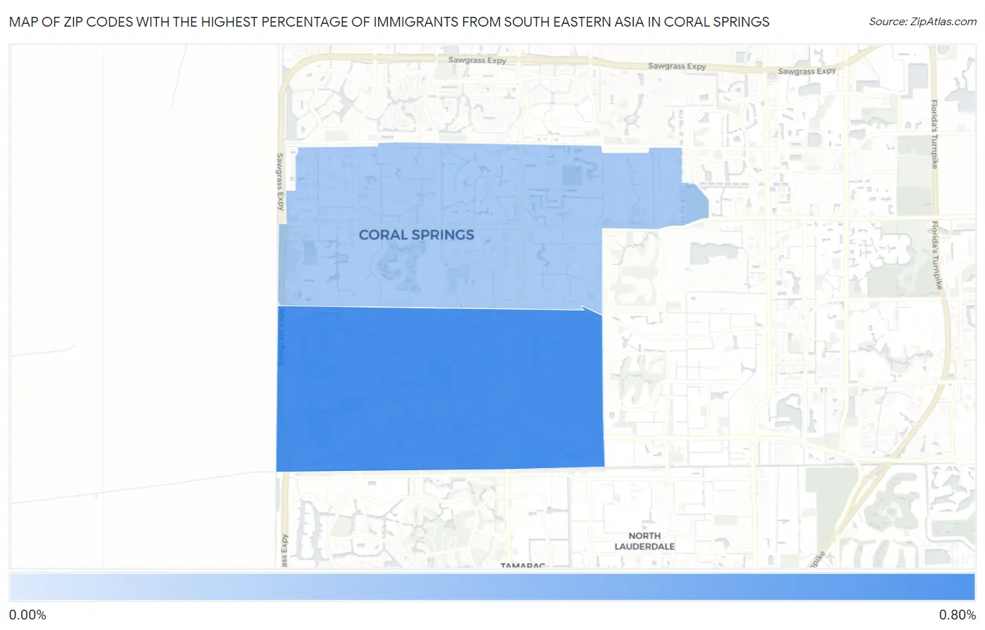 Zip Codes with the Highest Percentage of Immigrants from South Eastern Asia in Coral Springs Map