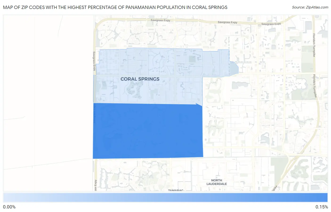 Zip Codes with the Highest Percentage of Panamanian Population in Coral Springs Map