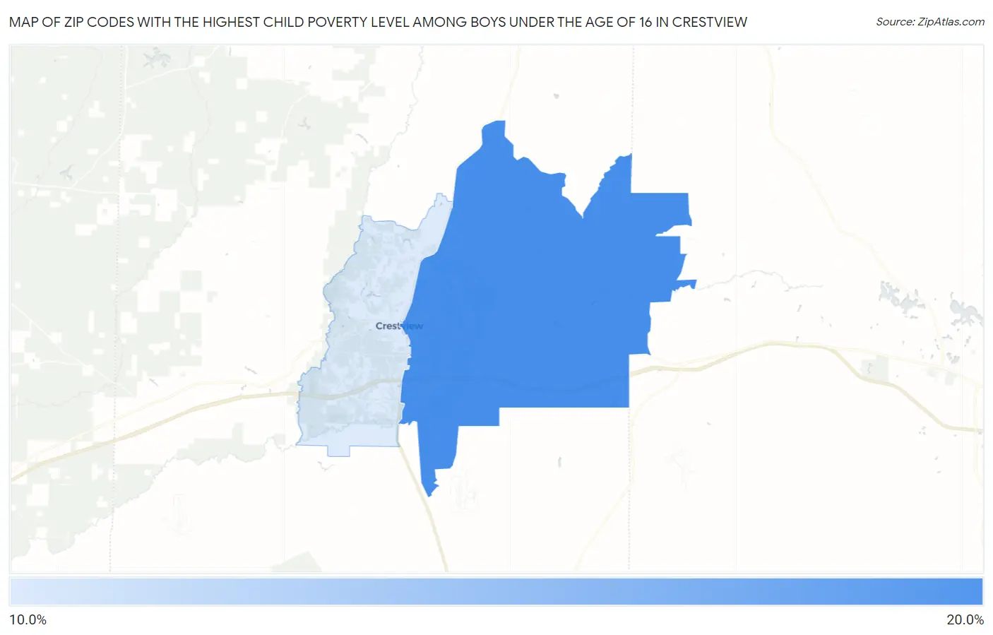 Zip Codes with the Highest Child Poverty Level Among Boys Under the Age of 16 in Crestview Map