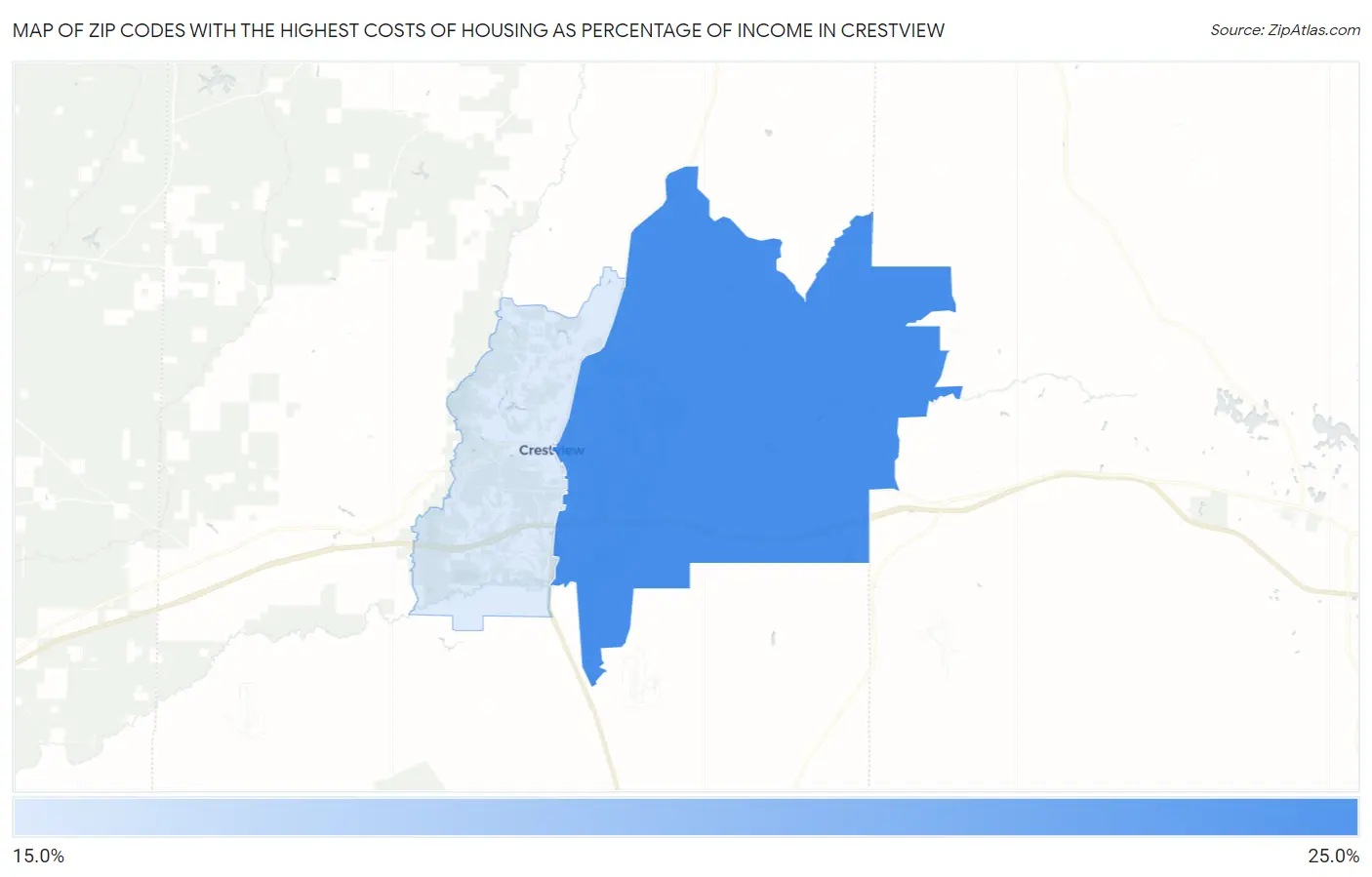 Zip Codes with the Highest Costs of Housing as Percentage of Income in Crestview Map