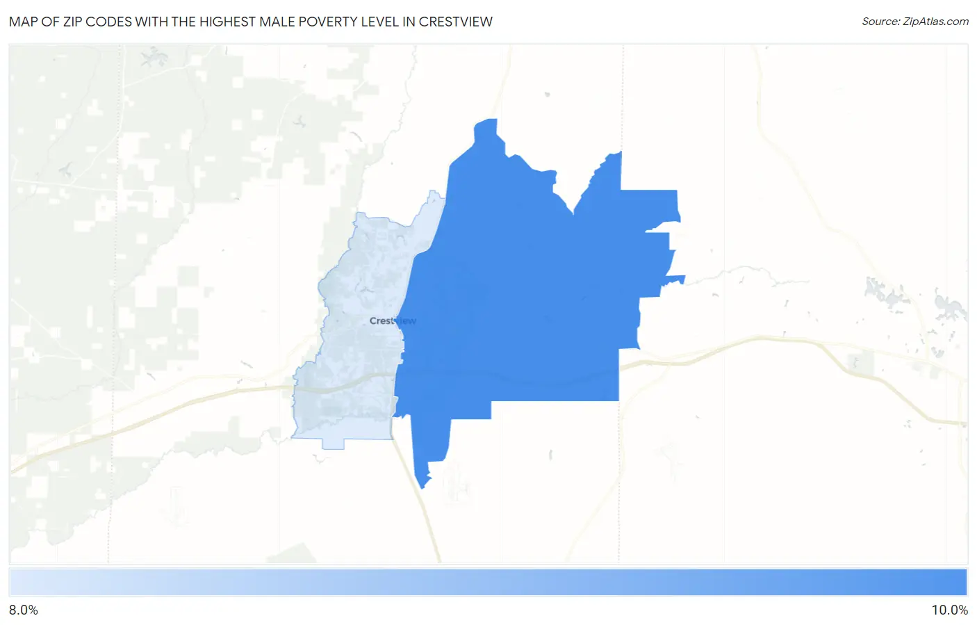 Zip Codes with the Highest Male Poverty Level in Crestview Map