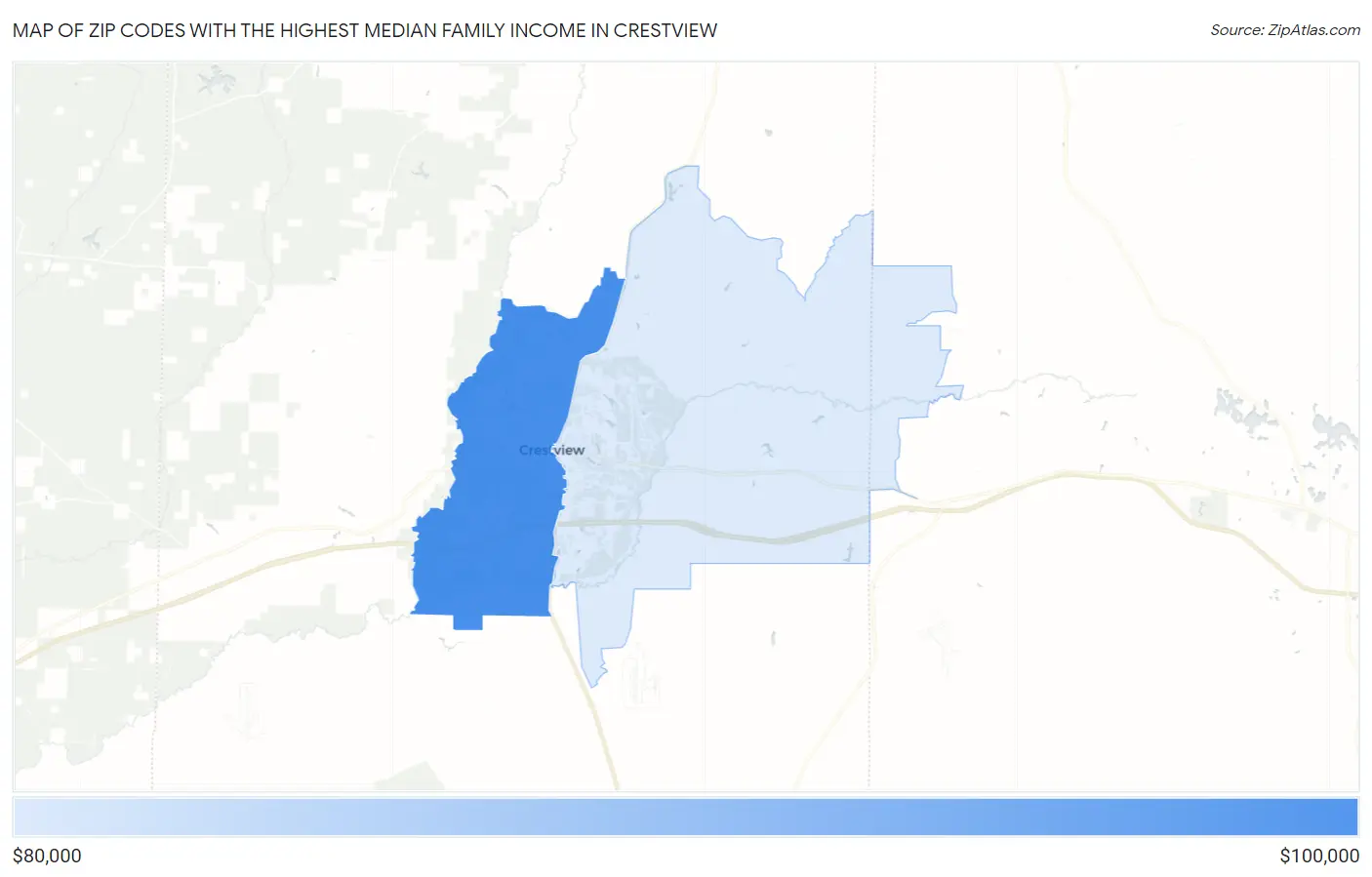 Zip Codes with the Highest Median Family Income in Crestview Map