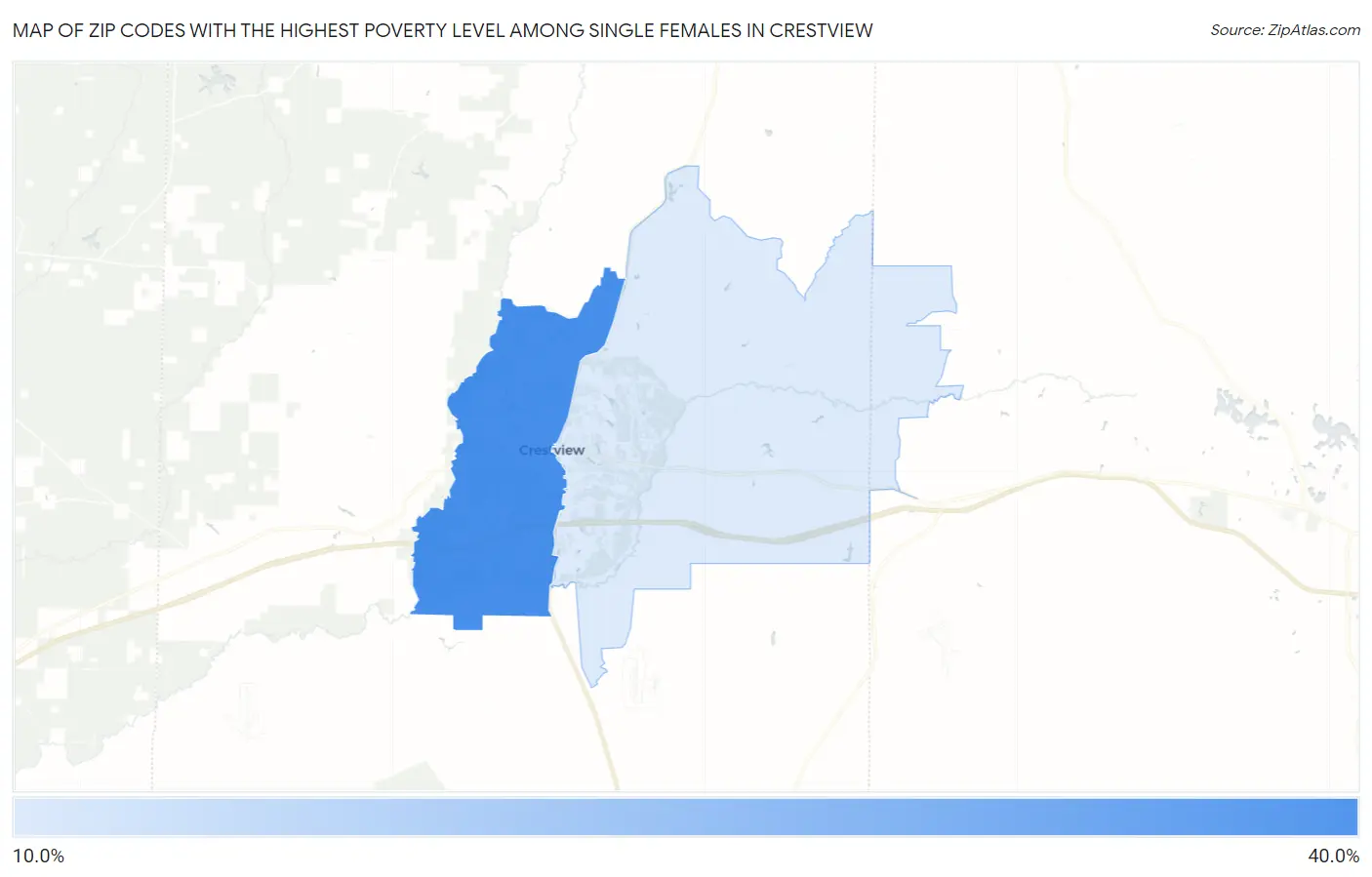 Zip Codes with the Highest Poverty Level Among Single Females in Crestview Map