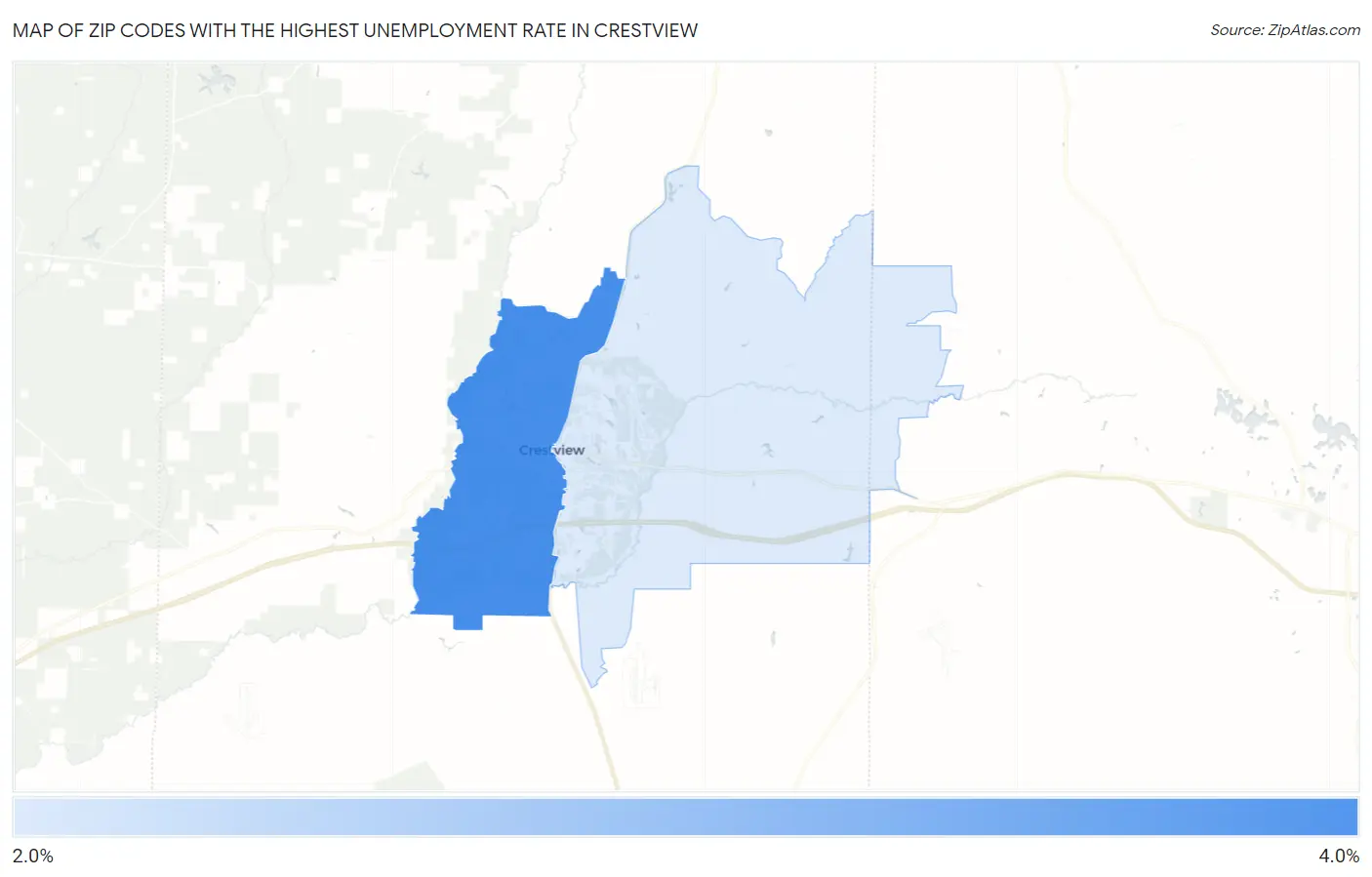 Zip Codes with the Highest Unemployment Rate in Crestview Map