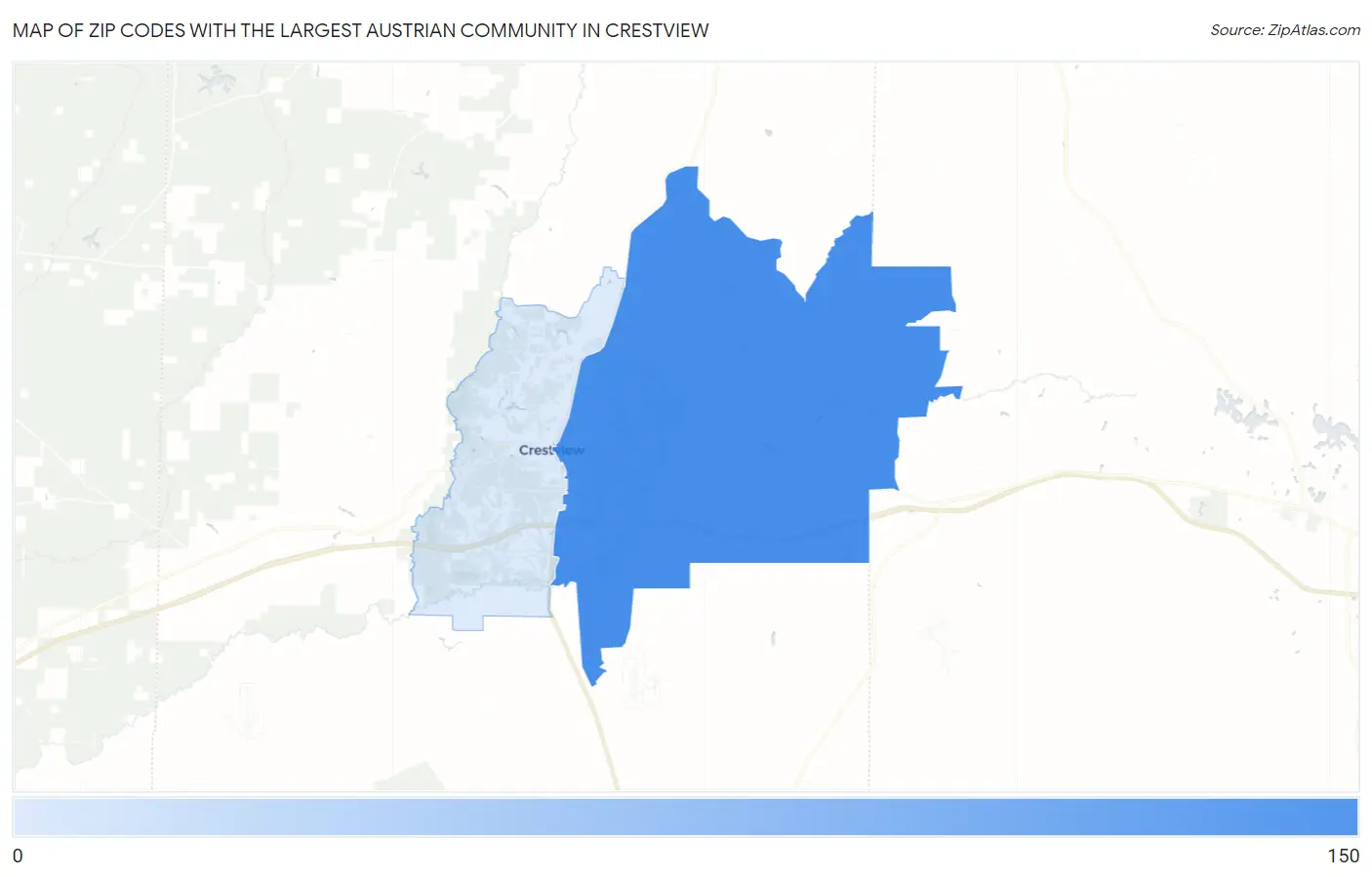 Zip Codes with the Largest Austrian Community in Crestview Map