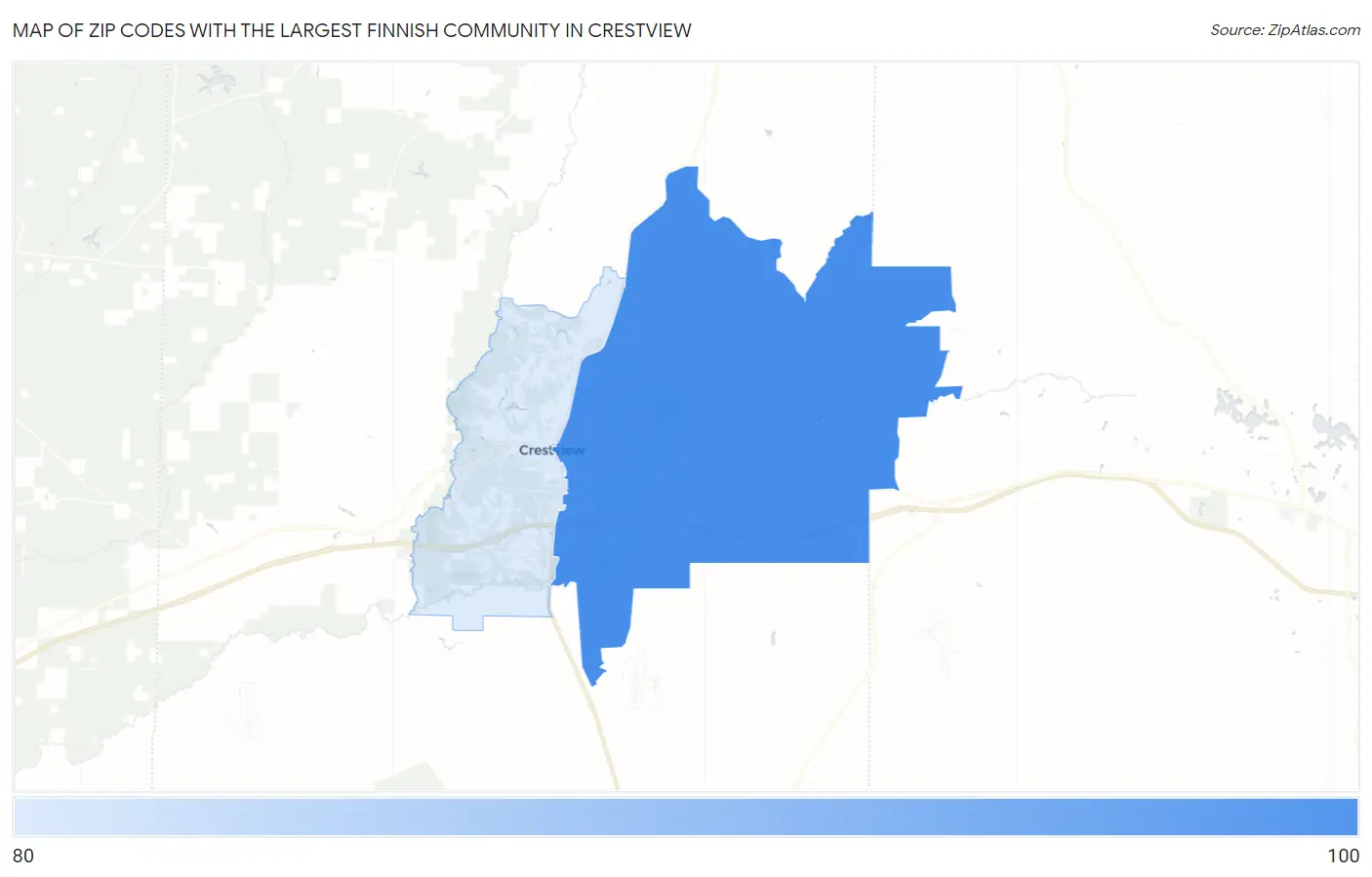 Zip Codes with the Largest Finnish Community in Crestview Map