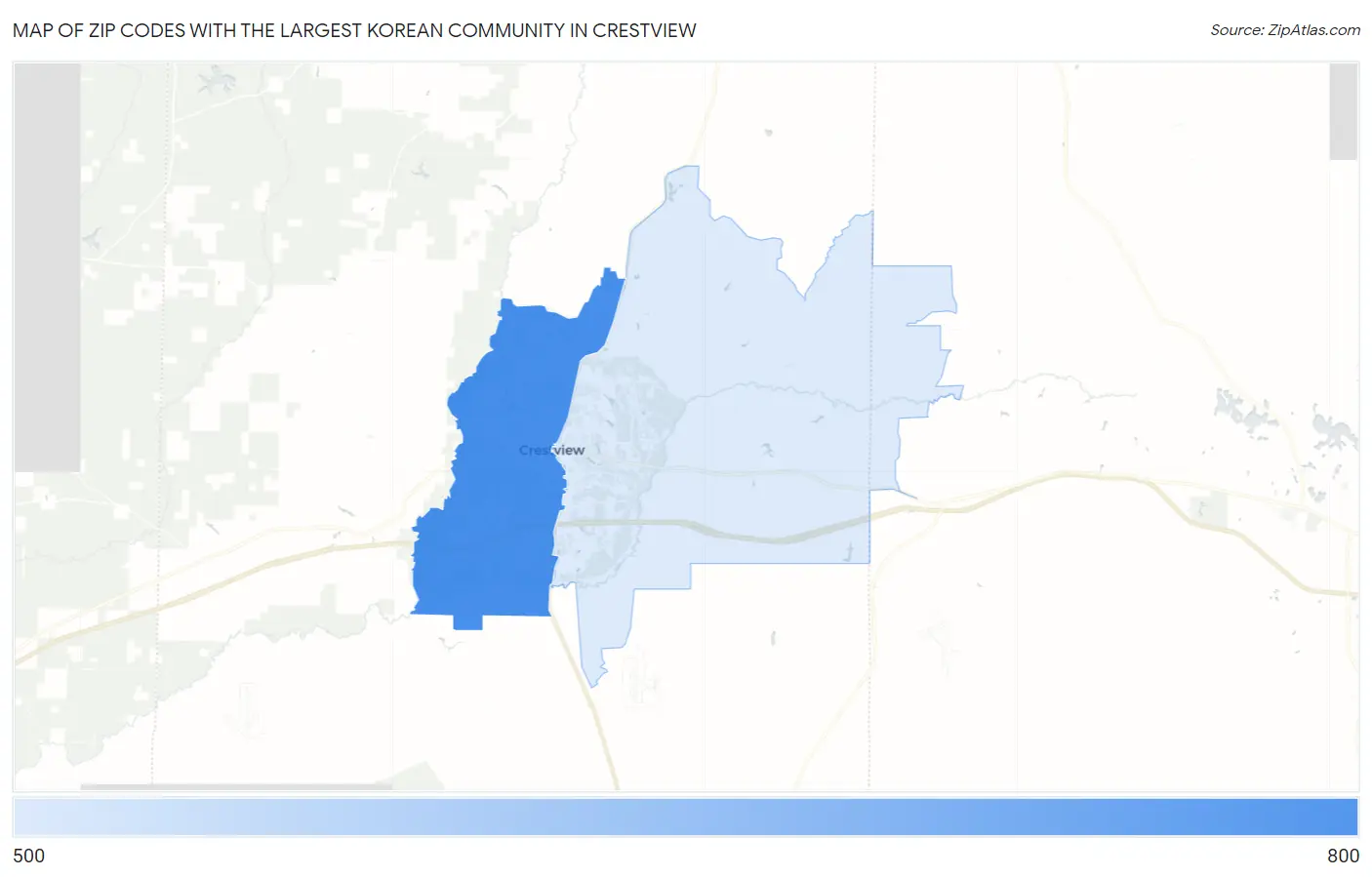 Zip Codes with the Largest Korean Community in Crestview Map