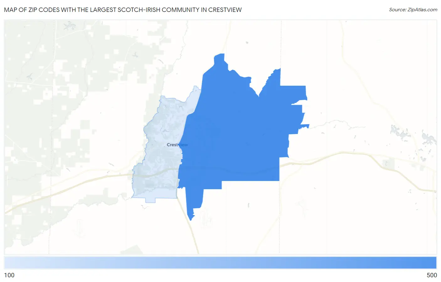 Zip Codes with the Largest Scotch-Irish Community in Crestview Map