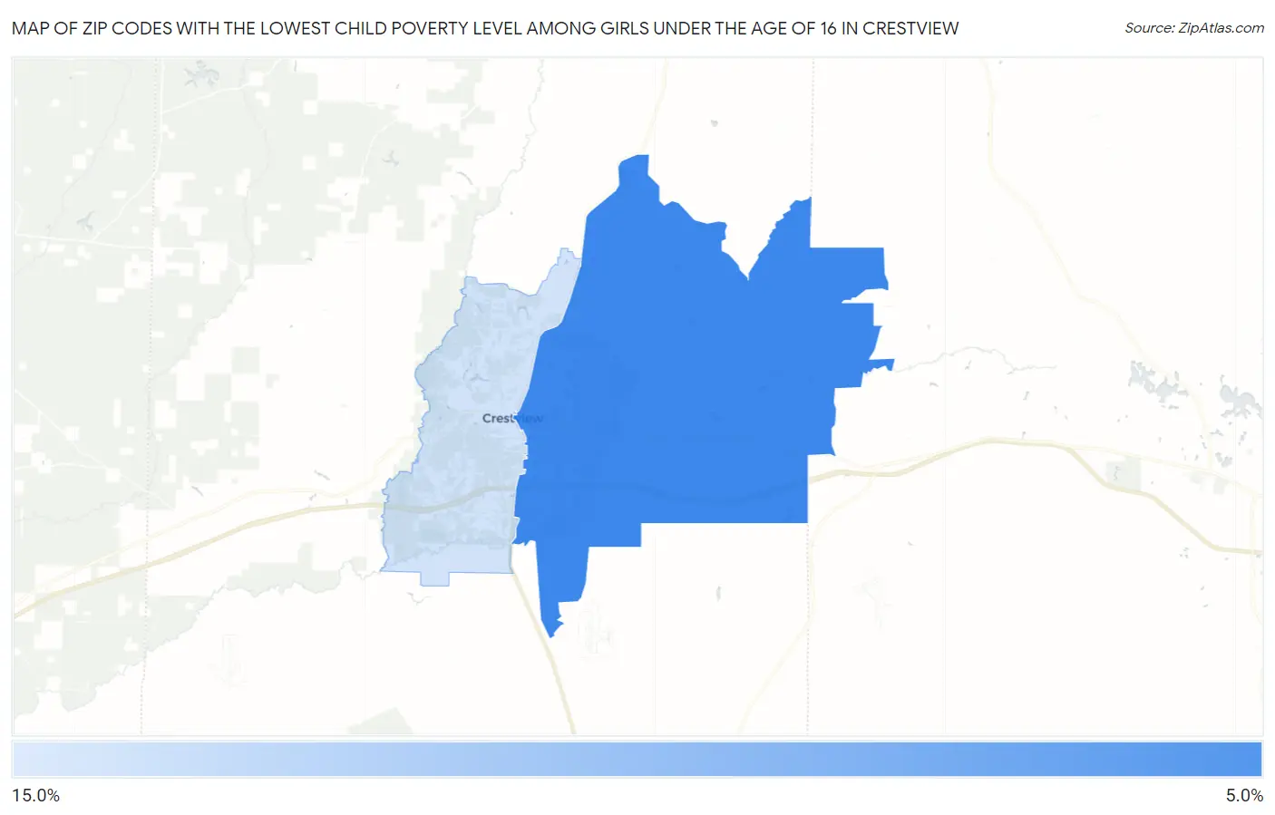Zip Codes with the Lowest Child Poverty Level Among Girls Under the Age of 16 in Crestview Map