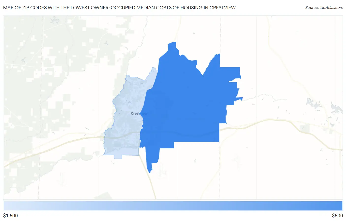 Zip Codes with the Lowest Owner-Occupied Median Costs of Housing in Crestview Map