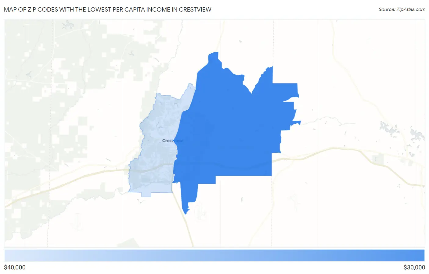 Zip Codes with the Lowest Per Capita Income in Crestview Map