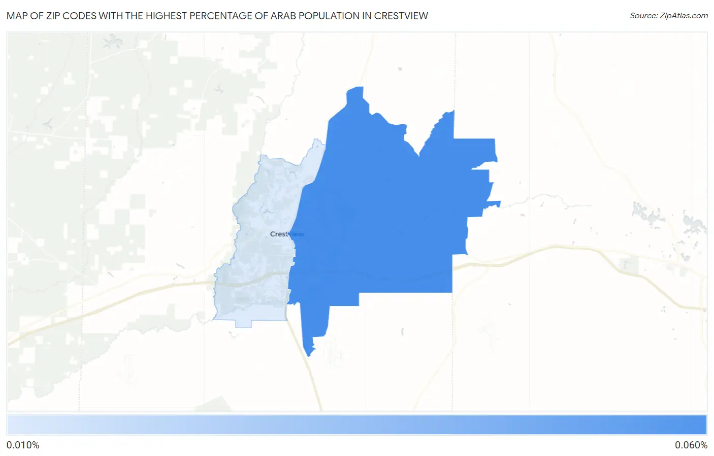 Zip Codes with the Highest Percentage of Arab Population in Crestview Map