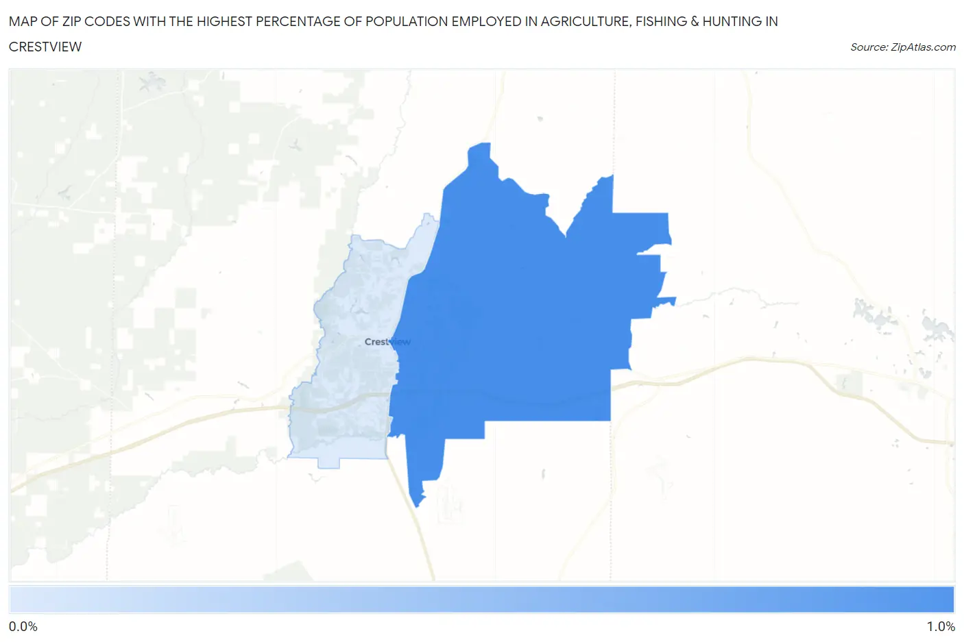 Zip Codes with the Highest Percentage of Population Employed in Agriculture, Fishing & Hunting in Crestview Map
