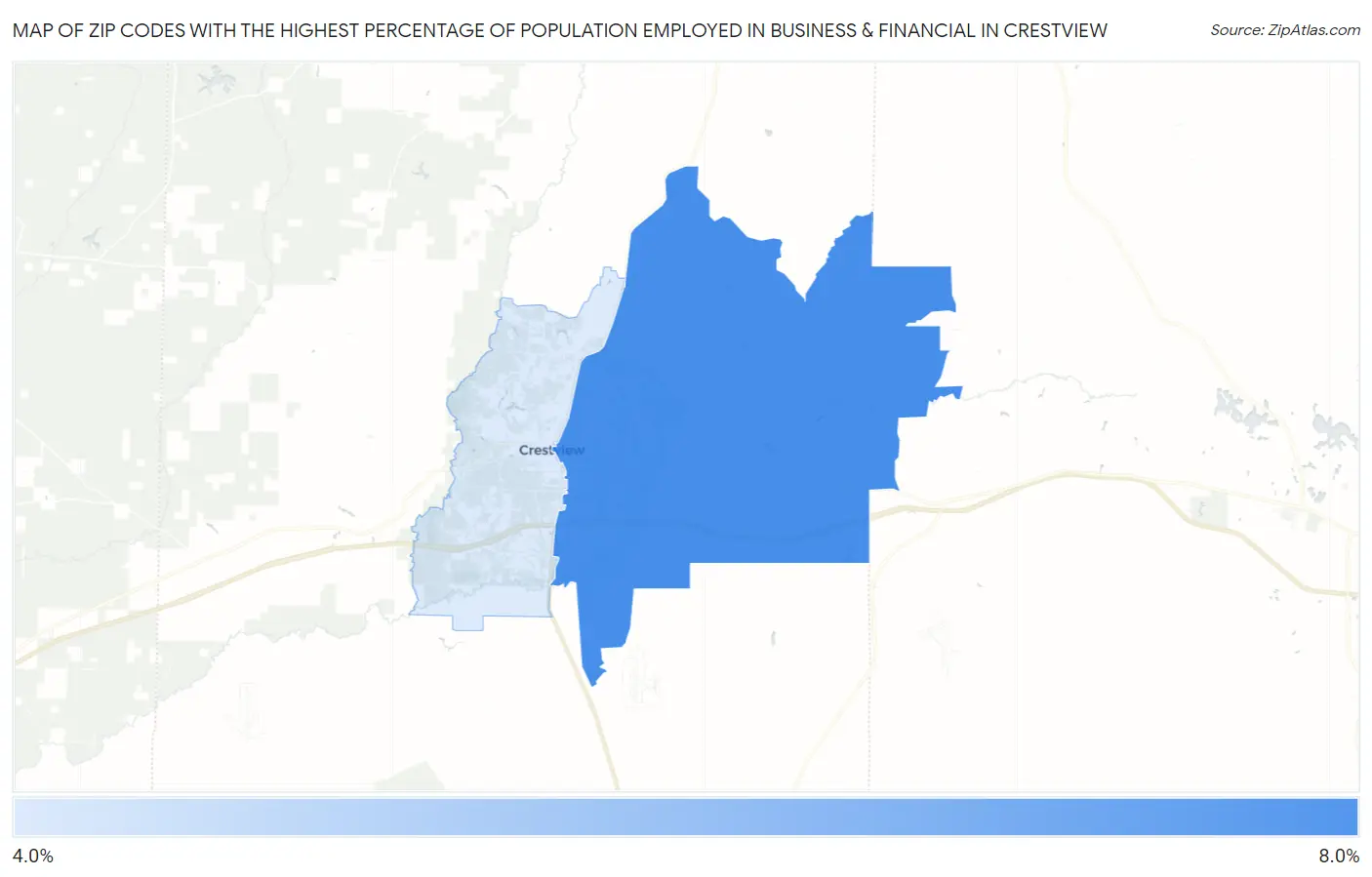 Zip Codes with the Highest Percentage of Population Employed in Business & Financial in Crestview Map