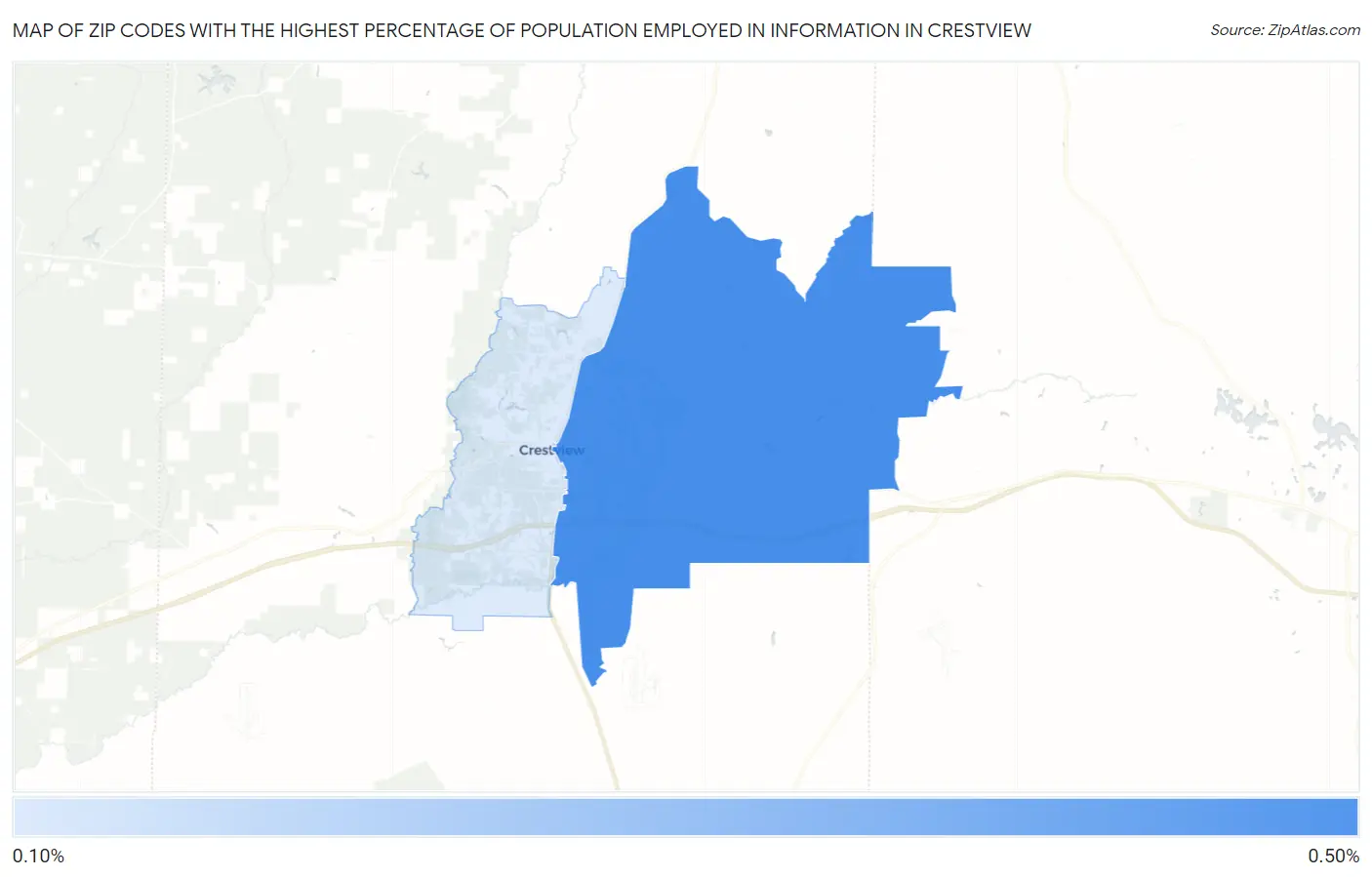 Zip Codes with the Highest Percentage of Population Employed in Information in Crestview Map