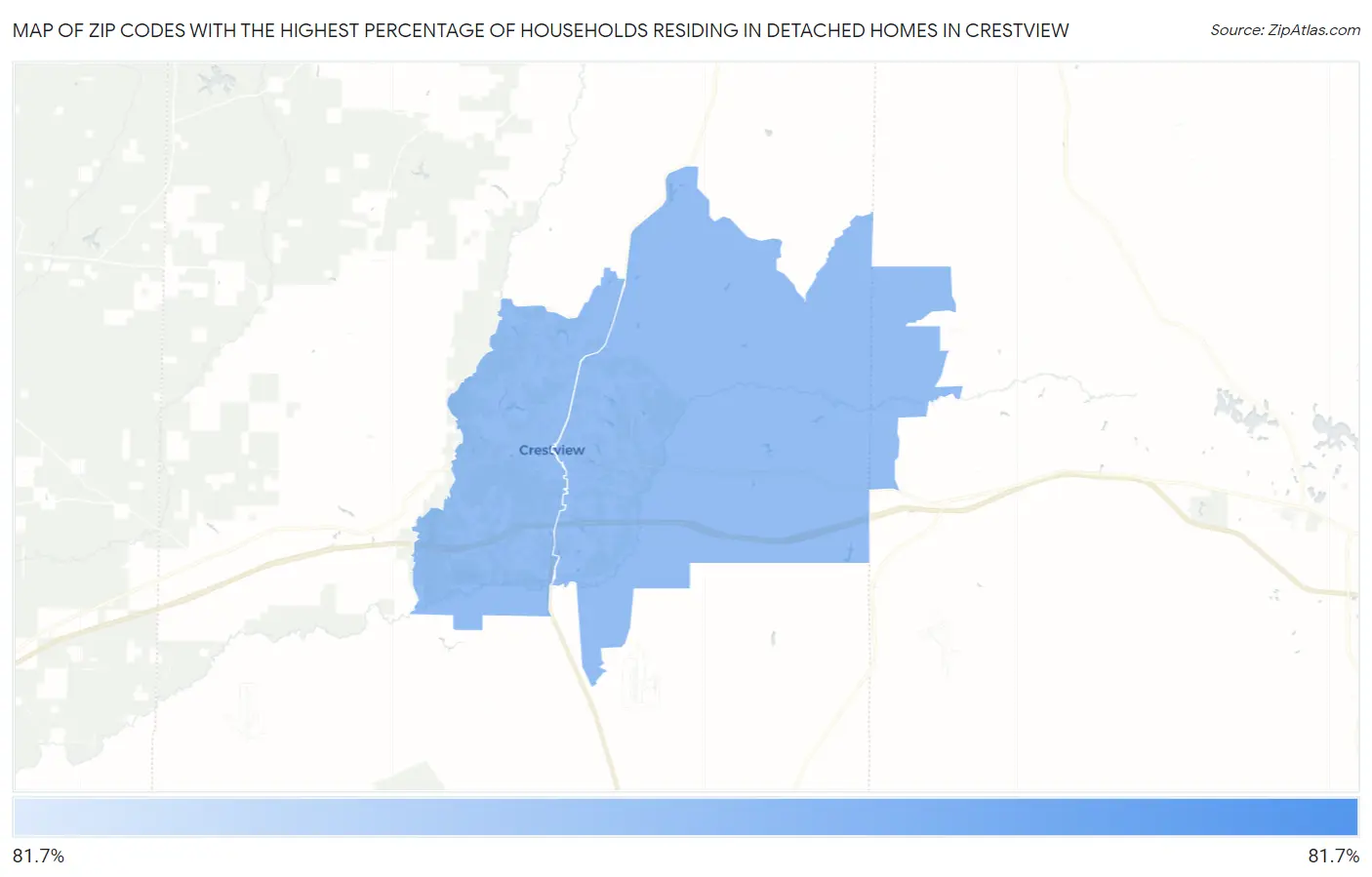 Zip Codes with the Highest Percentage of Households Residing in Detached Homes in Crestview Map