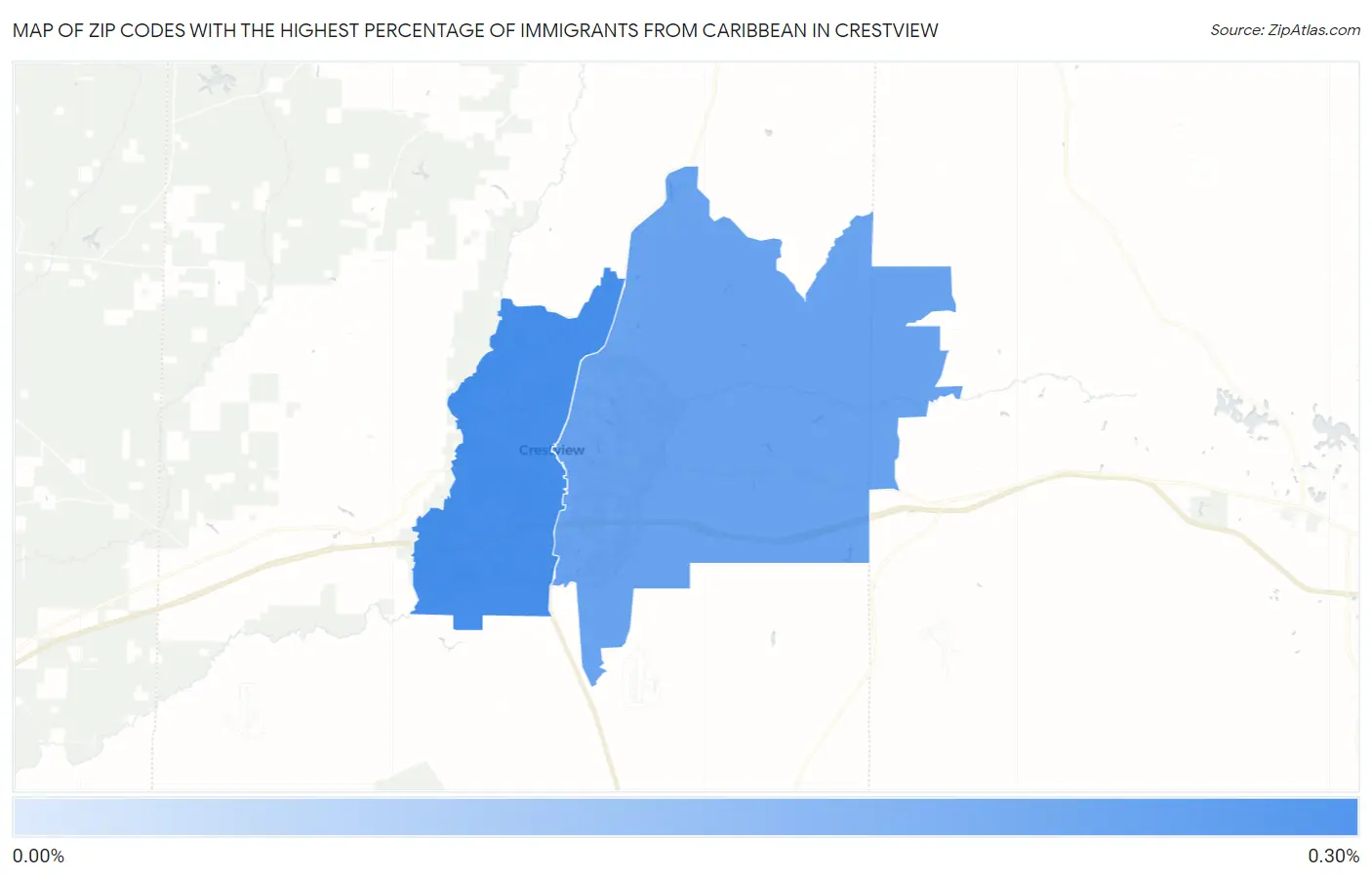 Zip Codes with the Highest Percentage of Immigrants from Caribbean in Crestview Map