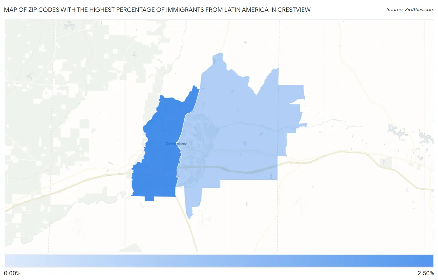 Zip Codes with the Highest Percentage of Immigrants from Latin America in Crestview Map
