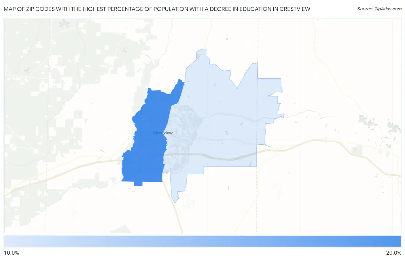 Zip Codes with the Highest Percentage of Population with a Degree in Education in Crestview Map