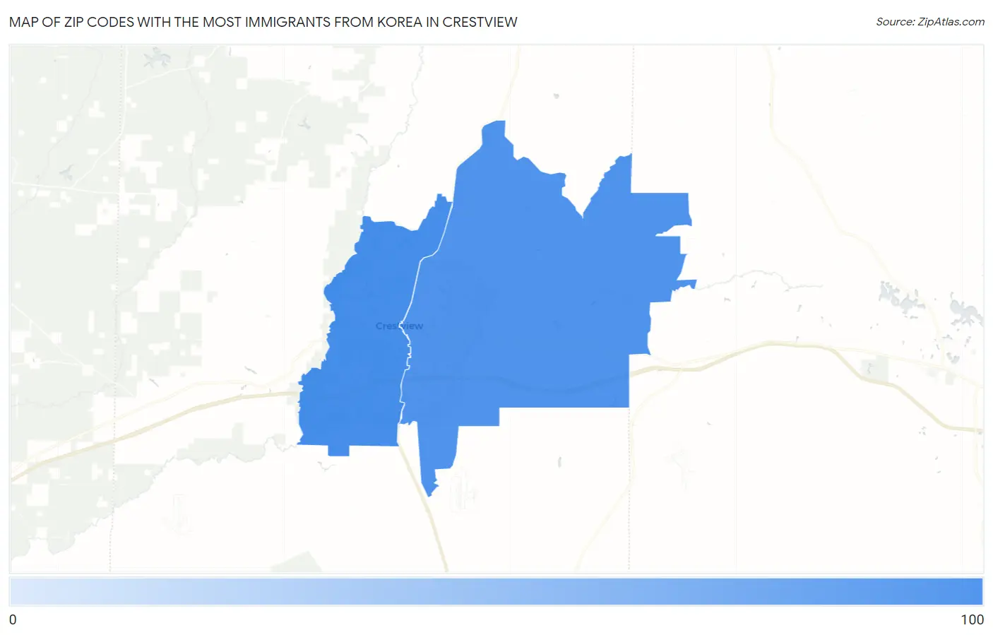 Zip Codes with the Most Immigrants from Korea in Crestview Map