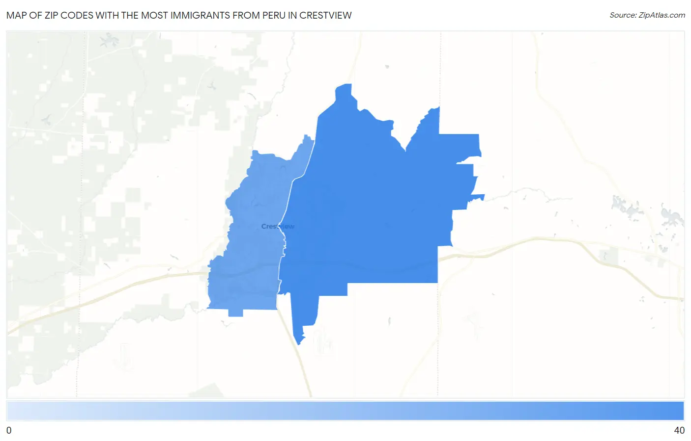 Zip Codes with the Most Immigrants from Peru in Crestview Map
