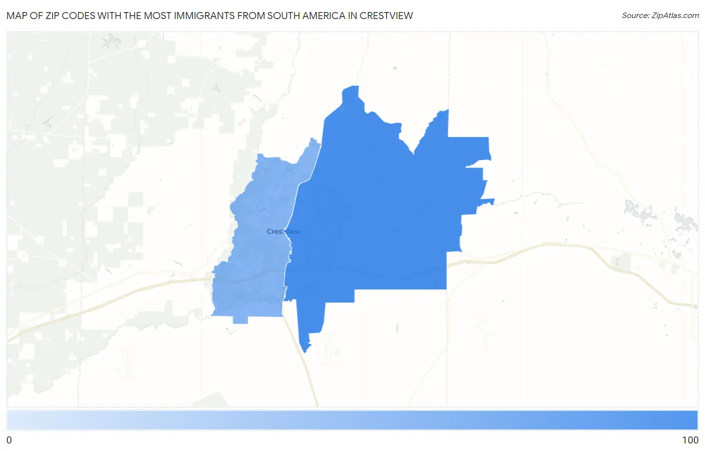 Zip Codes with the Most Immigrants from South America in Crestview Map