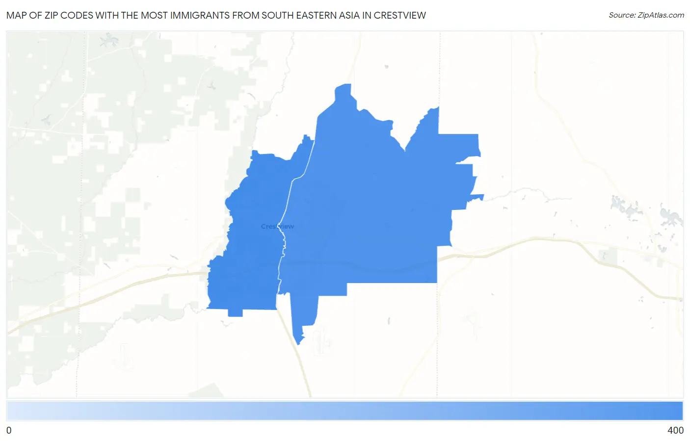 Zip Codes with the Most Immigrants from South Eastern Asia in Crestview Map