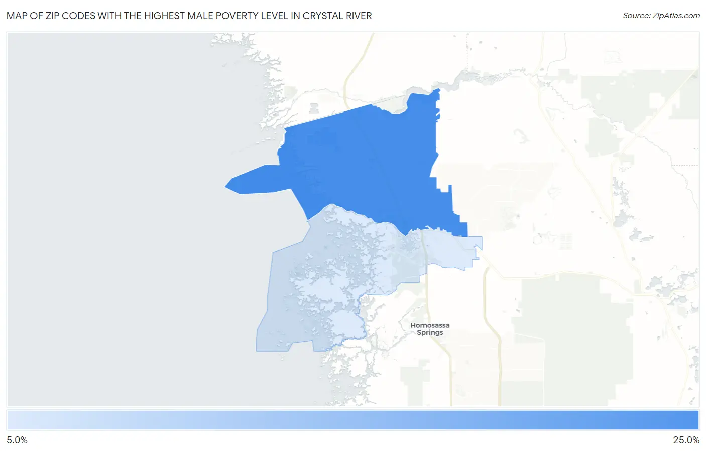 Zip Codes with the Highest Male Poverty Level in Crystal River Map