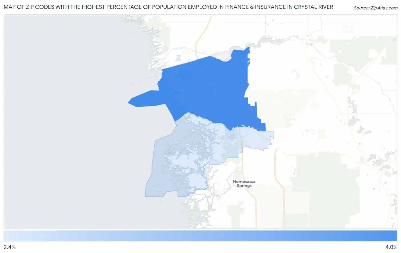 Zip Codes with the Highest Percentage of Population Employed in Finance & Insurance in Crystal River Map