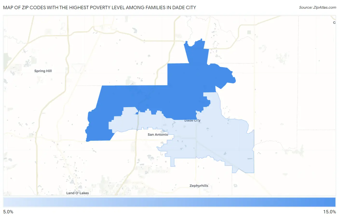 Zip Codes with the Highest Poverty Level Among Families in Dade City Map