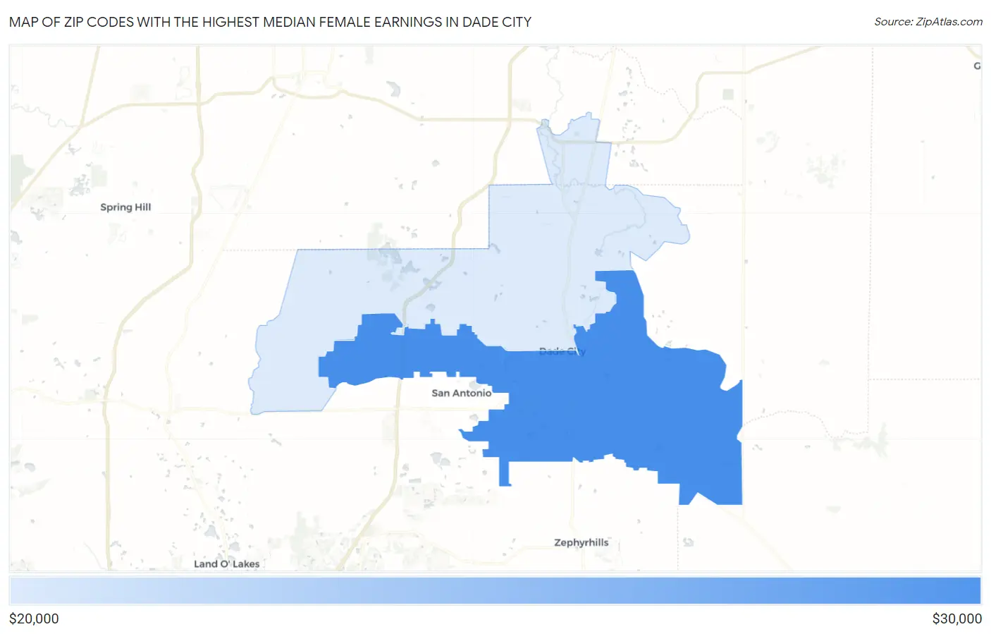 Zip Codes with the Highest Median Female Earnings in Dade City Map