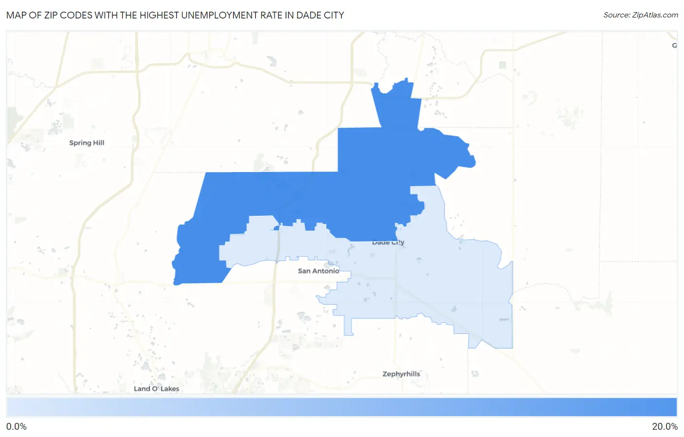 Zip Codes with the Highest Unemployment Rate in Dade City Map