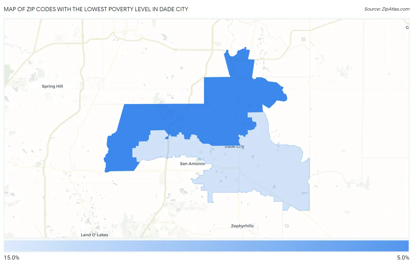 Zip Codes with the Lowest Poverty Level in Dade City Map