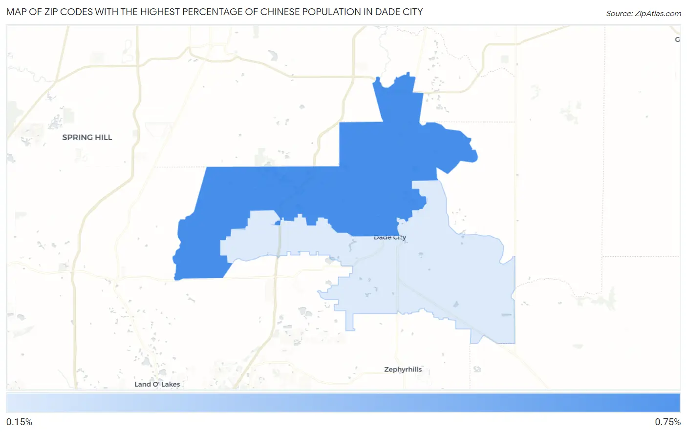 Zip Codes with the Highest Percentage of Chinese Population in Dade City Map