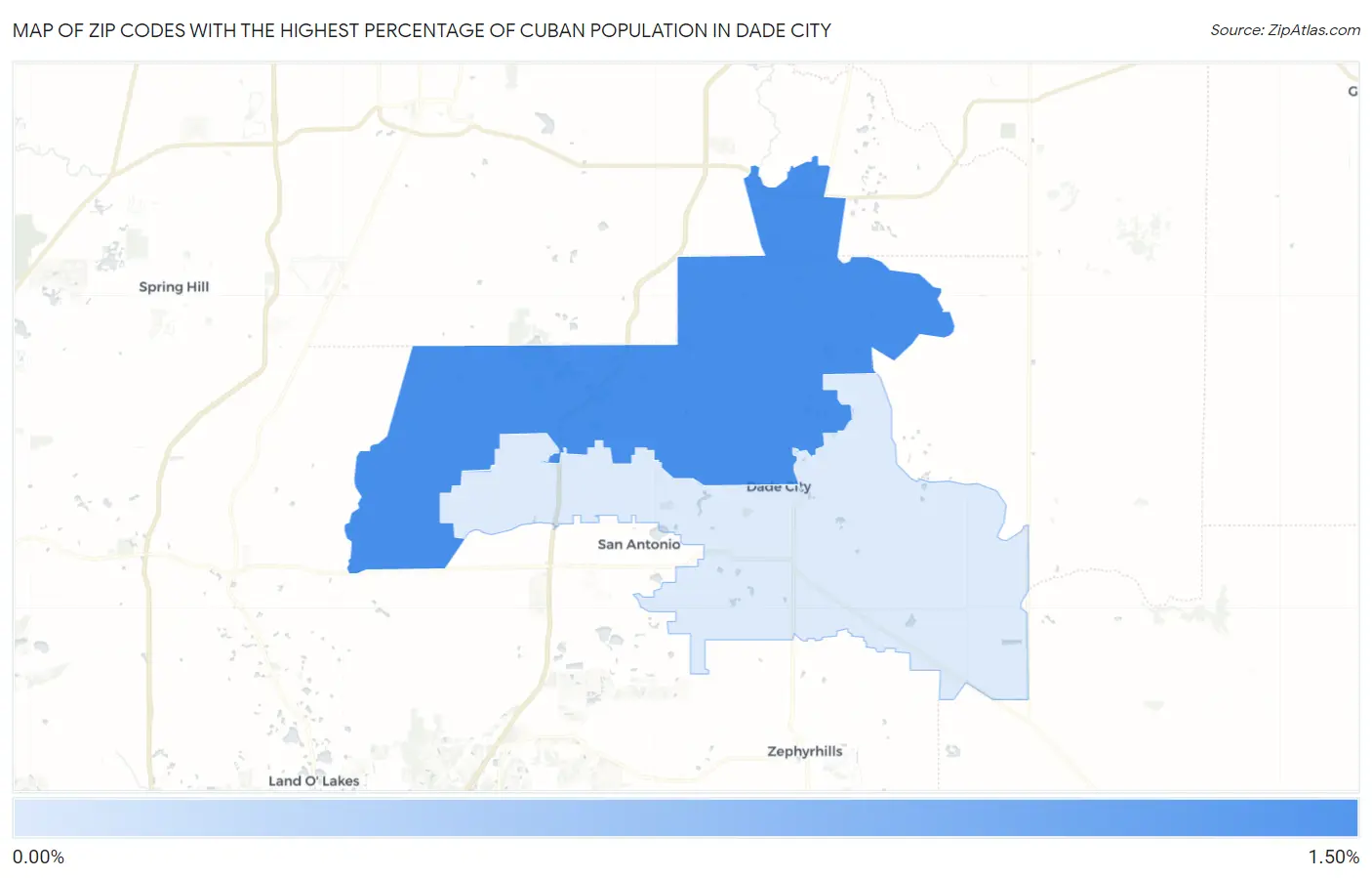 Zip Codes with the Highest Percentage of Cuban Population in Dade City Map
