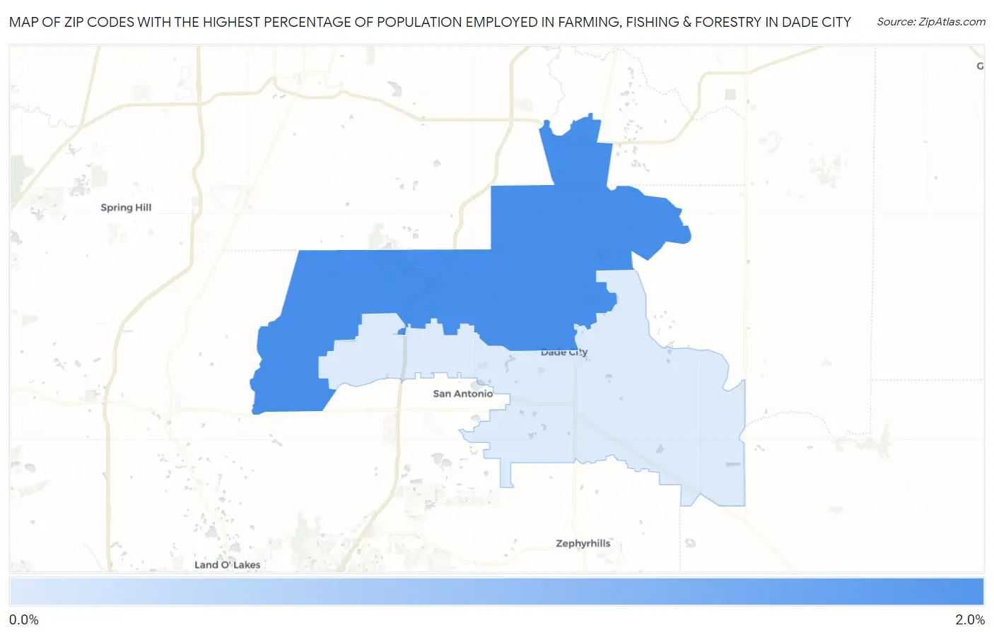 Zip Codes with the Highest Percentage of Population Employed in Farming, Fishing & Forestry in Dade City Map