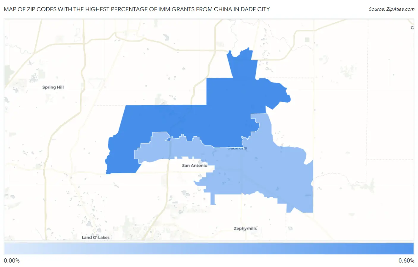 Zip Codes with the Highest Percentage of Immigrants from China in Dade City Map