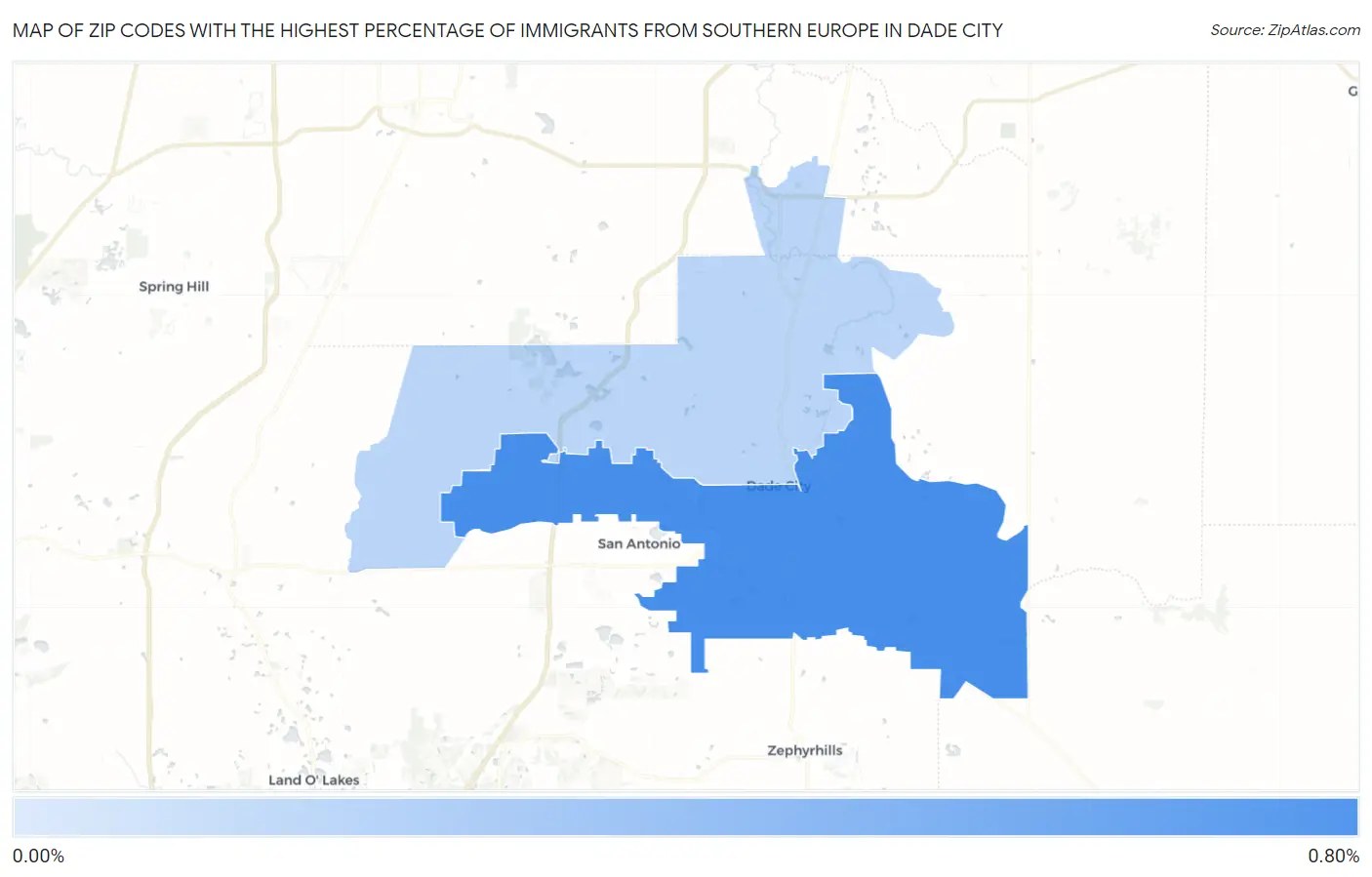 Zip Codes with the Highest Percentage of Immigrants from Southern Europe in Dade City Map