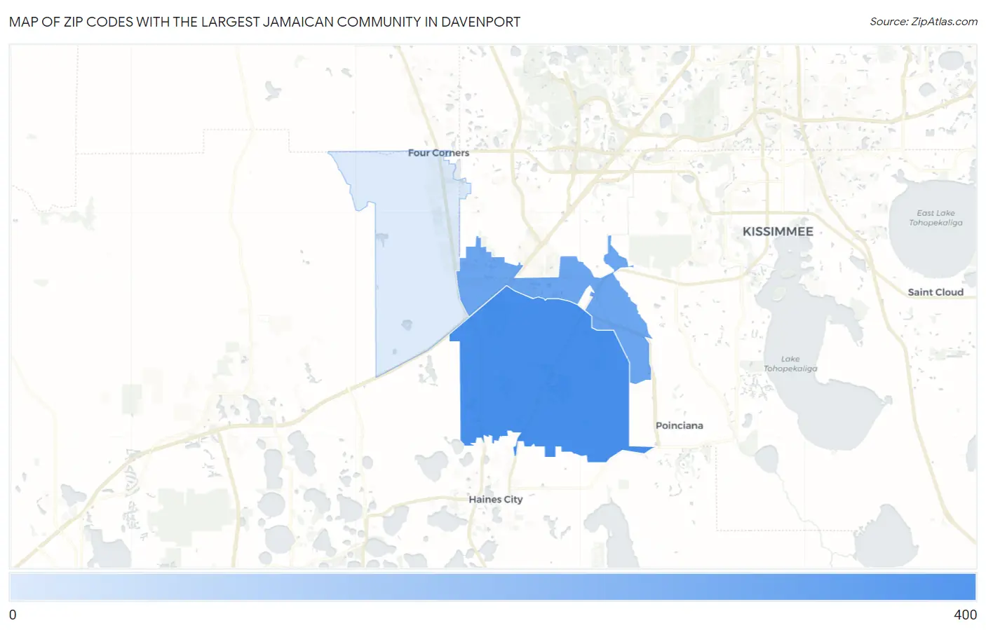 Zip Codes with the Largest Jamaican Community in Davenport Map