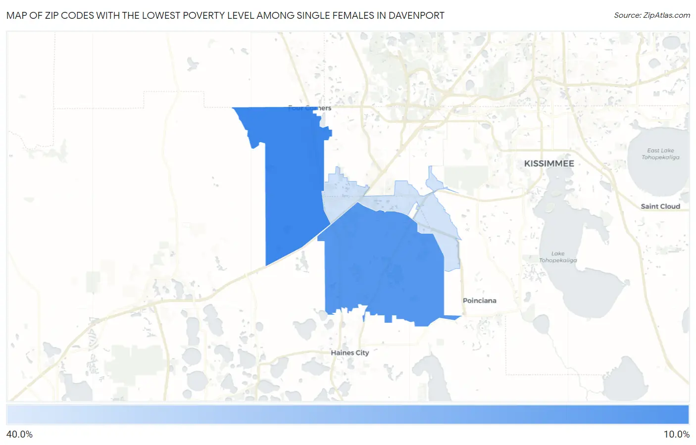 Zip Codes with the Lowest Poverty Level Among Single Females in Davenport Map